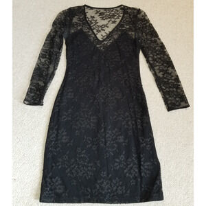 Y2K Womens Dress-EXPRESS-black floral lace sheath Fairy Grunge Whimsigoth-2